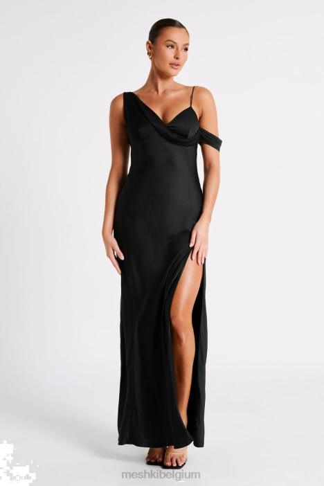Soleil satijnen off-shoulder maxi-jurk Meshki zwart N4JN35 kleding