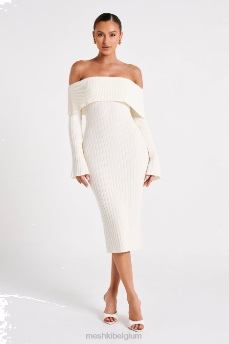 Stefania off-shoulder gebreide jurk Meshki wit N4JN79 kleding