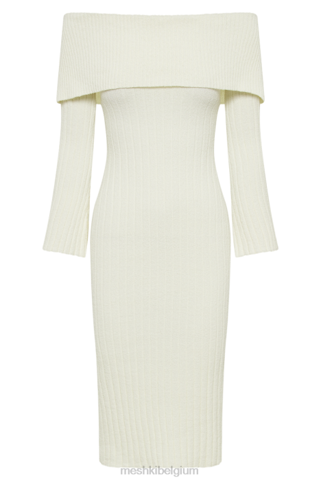 Stefania off-shoulder gebreide jurk Meshki wit N4JN79 kleding