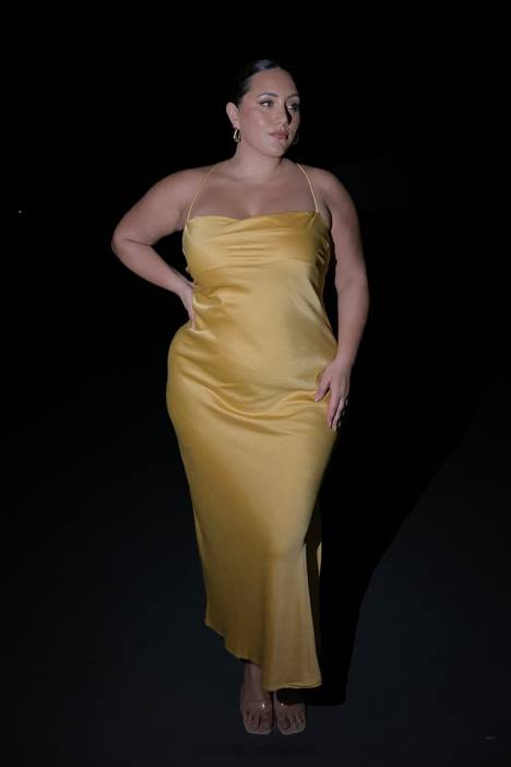 Sydney maxi-jurk met rechte hals Meshki geel N4JN118 kleding