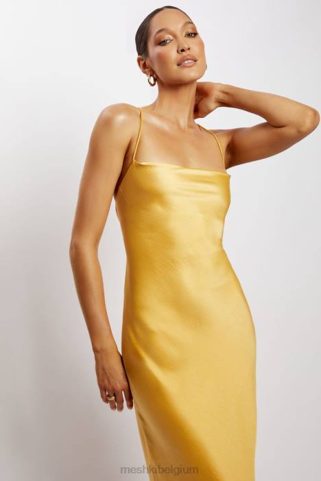 Sydney maxi-jurk met rechte hals Meshki geel N4JN118 kleding
