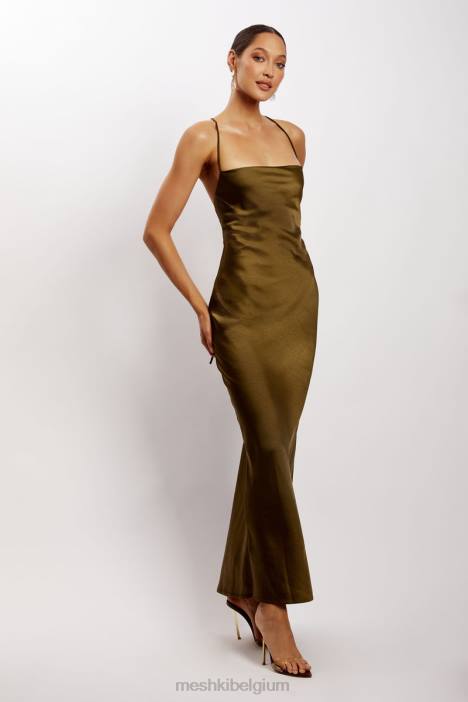 Sydney maxi-jurk met rechte hals Meshki khaki N4JN214 kleding