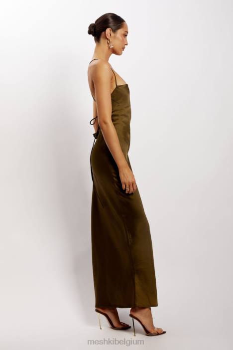 Sydney maxi-jurk met rechte hals Meshki khaki N4JN214 kleding