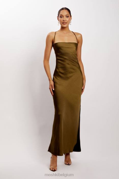 Sydney maxi-jurk met rechte hals Meshki khaki N4JN214 kleding