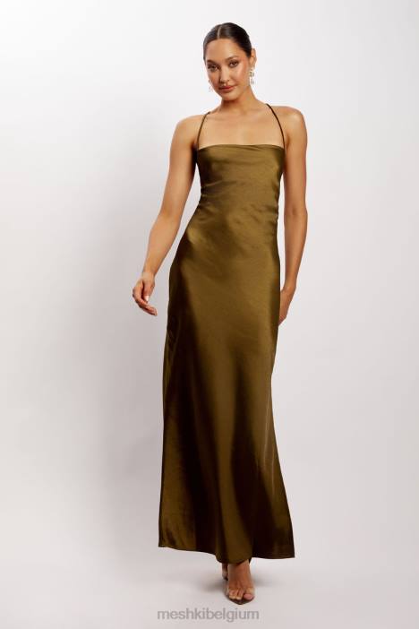 Sydney maxi-jurk met rechte hals Meshki khaki N4JN214 kleding