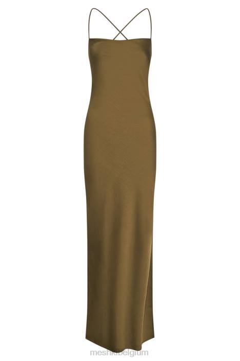 Sydney maxi-jurk met rechte hals Meshki khaki N4JN214 kleding