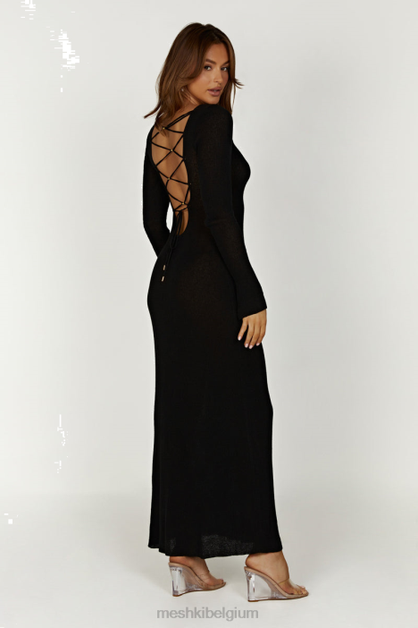 Talia maxi gebreide jurk met open achterkant Meshki zwart N4JN276 kleding