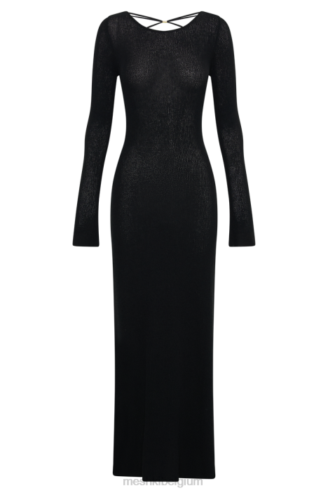 Talia maxi gebreide jurk met open achterkant Meshki zwart N4JN276 kleding