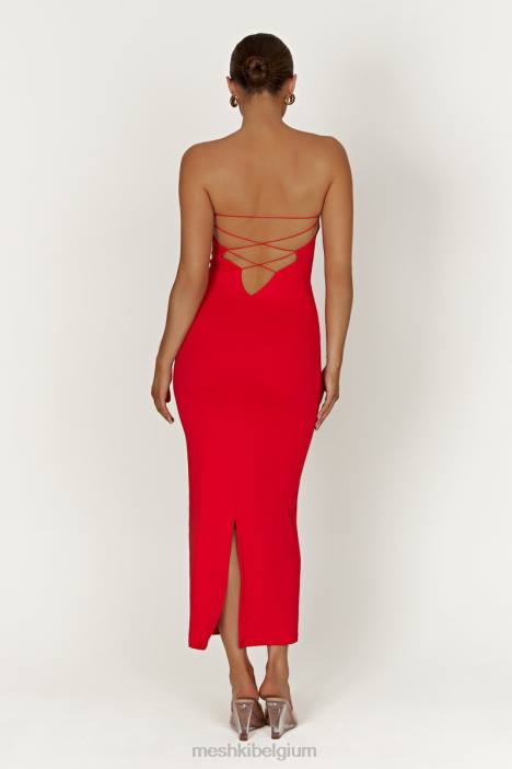 Vivian strapless maxi-jurk met strikband van gerecycleerd nylon Meshki rood N4JN380 kleding