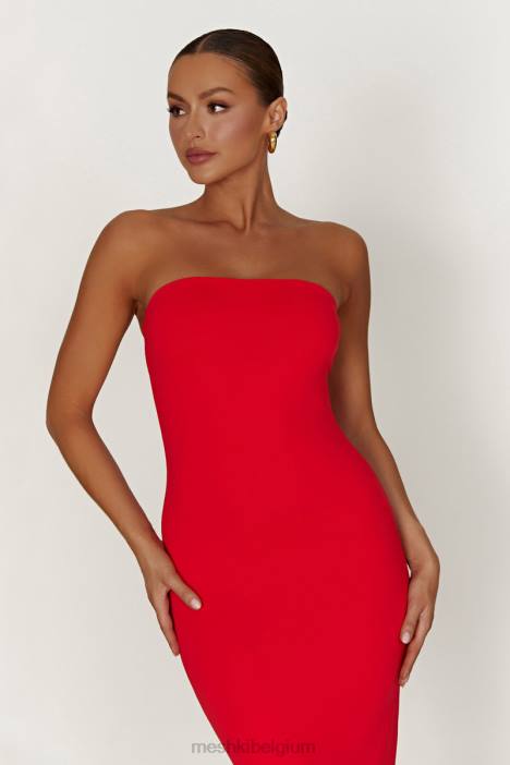 Vivian strapless maxi-jurk met strikband van gerecycleerd nylon Meshki rood N4JN380 kleding