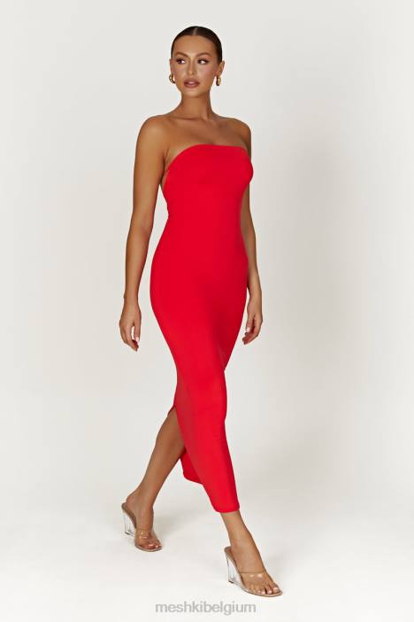 Vivian strapless maxi-jurk met strikband van gerecycleerd nylon Meshki rood N4JN380 kleding