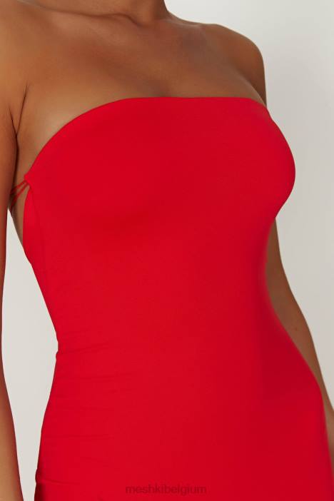 Vivian strapless maxi-jurk met strikband van gerecycleerd nylon Meshki rood N4JN380 kleding