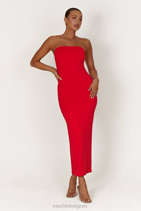 Vivian strapless maxi-jurk met strikband van gerecycleerd nylon Meshki rood N4JN380 kleding