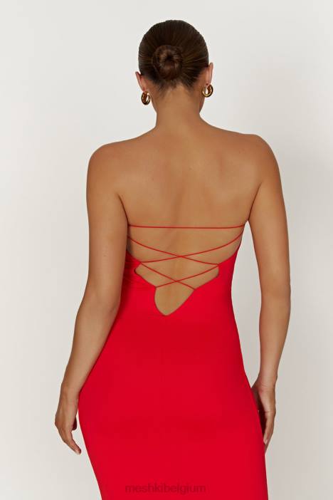 Vivian strapless maxi-jurk met strikband van gerecycleerd nylon Meshki rood N4JN380 kleding
