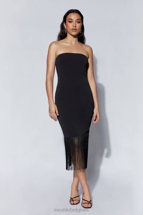 Zarina strapless jurk met franjes Meshki zwart N4JN618 kleding