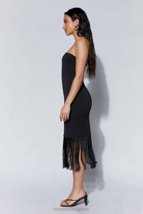 Zarina strapless jurk met franjes Meshki zwart N4JN618 kleding