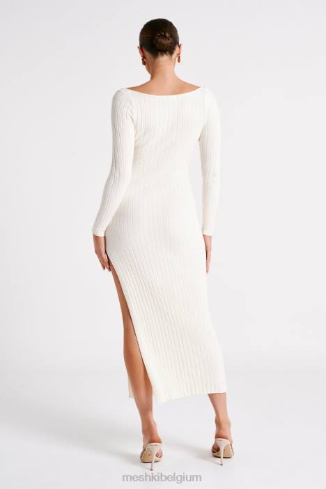 Zinnia gebreide maxi-jurk met split Meshki wit N4JN86 kleding