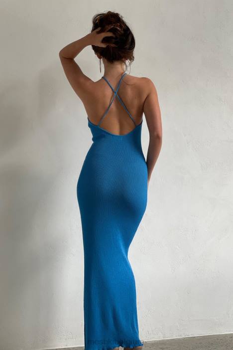 aryana asymmetrische rechte maxi haltergebreide jurk Meshki azuur blauw N4JN707 kleding