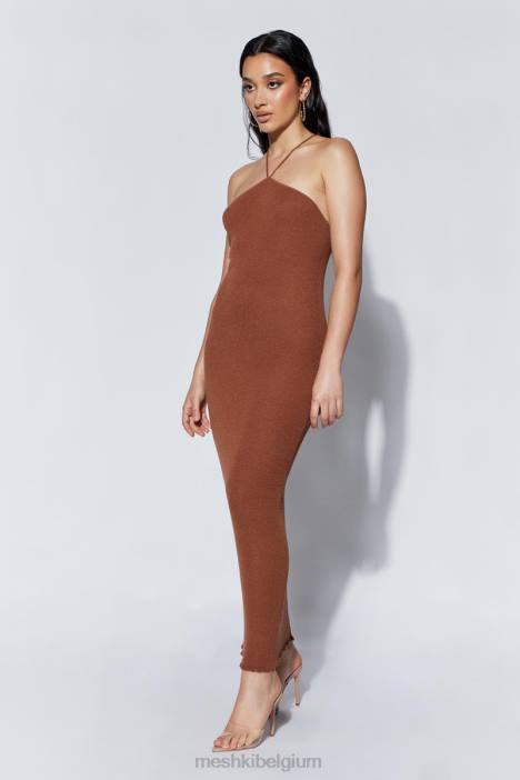 aryana asymmetrische rechte maxi haltergebreide jurk Meshki klei N4JN727 kleding