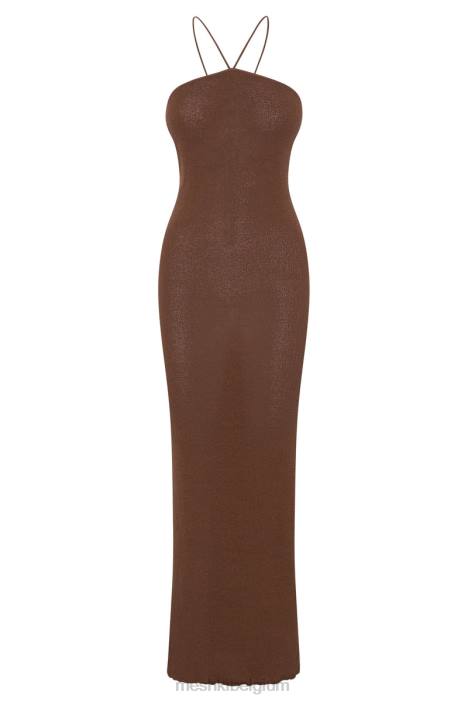 aryana asymmetrische rechte maxi haltergebreide jurk Meshki klei N4JN727 kleding