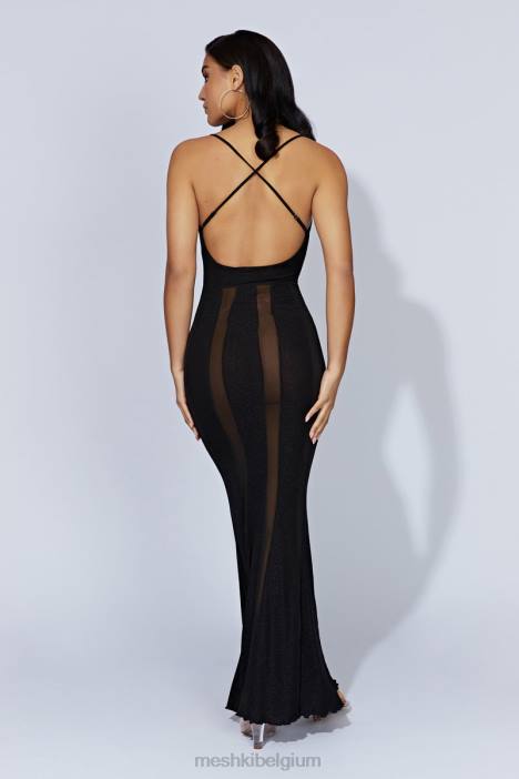 dominique maxi-jurk met panelen Meshki zwart N4JN428 kleding