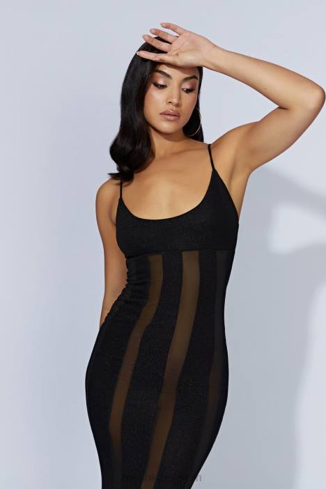 dominique maxi-jurk met panelen Meshki zwart N4JN428 kleding