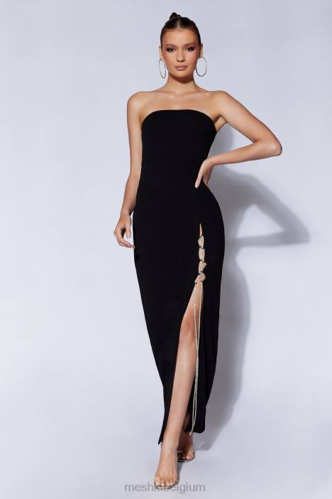 imogen strapless maxi-jurk met diamanten touw en split Meshki zwart N4JN507 kleding