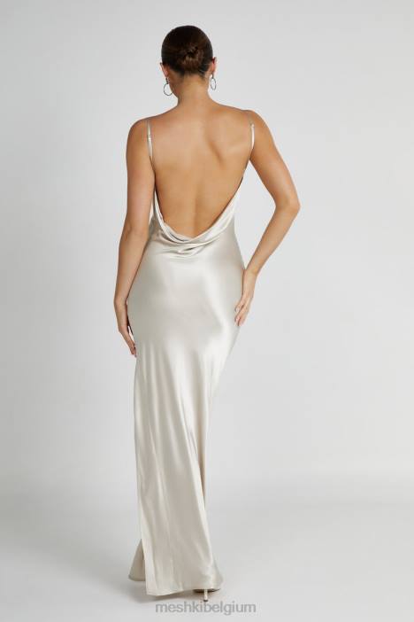 jade maxi-jurk met col en rugloze halslijn Meshki zand N4JN193 kleding