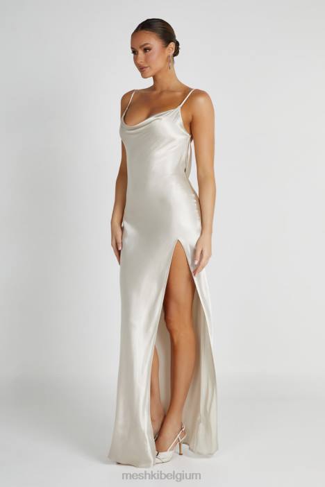 jade maxi-jurk met col en rugloze halslijn Meshki zand N4JN193 kleding