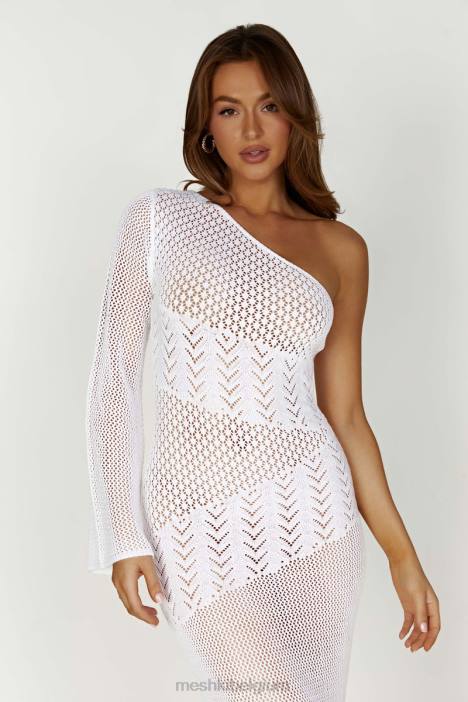 jody jurk van gemengd garen met één schouder Meshki wit N4JN457 kleding