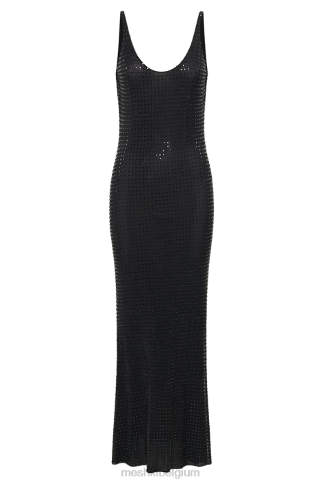 pam vierkante maxi-jurk met diamanten Meshki zwart N4JN131 kleding