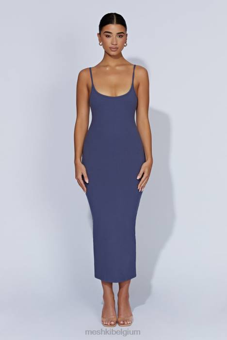 Alexis geribbelde cami midi-jurk Meshki middernacht marine N4JN331 kleding