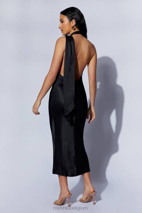 Astrella midi-a-lijnjurk met halsomslag Meshki zwart N4JN449 kleding