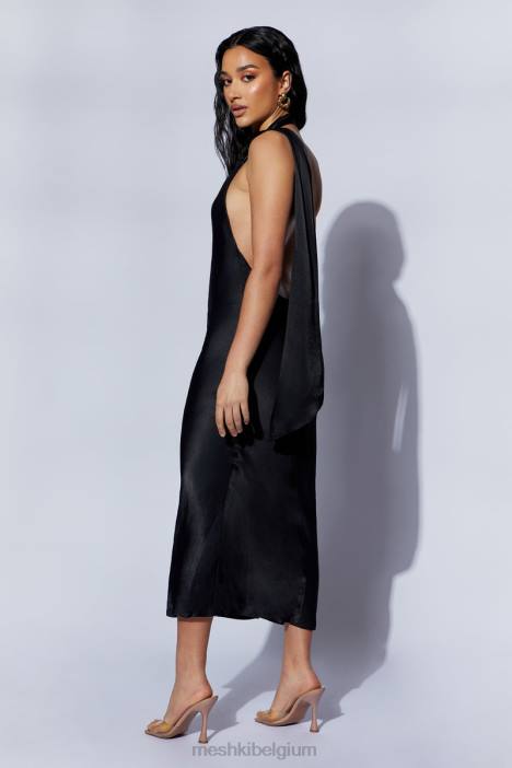 Astrella midi-a-lijnjurk met halsomslag Meshki zwart N4JN449 kleding