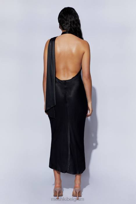 Astrella midi-a-lijnjurk met halsomslag Meshki zwart N4JN449 kleding