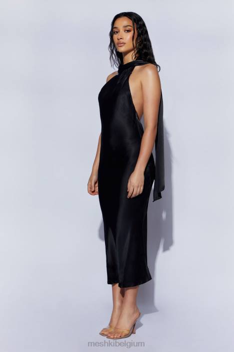 Astrella midi-a-lijnjurk met halsomslag Meshki zwart N4JN449 kleding