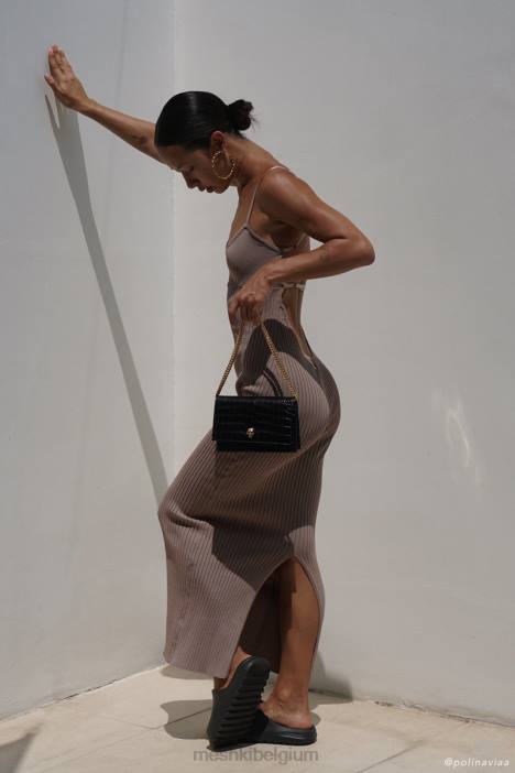 Avalon gebreide midi-jurk zonder rug Meshki taupe N4JN350 kleding