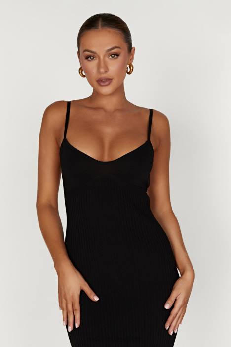 Avalon gebreide midi-jurk zonder rug Meshki zwart N4JN417 kleding