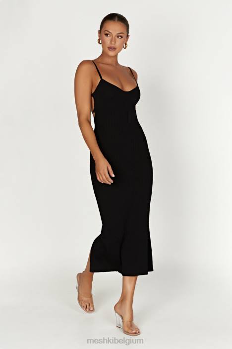 Avalon gebreide midi-jurk zonder rug Meshki zwart N4JN417 kleding
