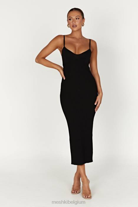 Avalon gebreide midi-jurk zonder rug Meshki zwart N4JN417 kleding
