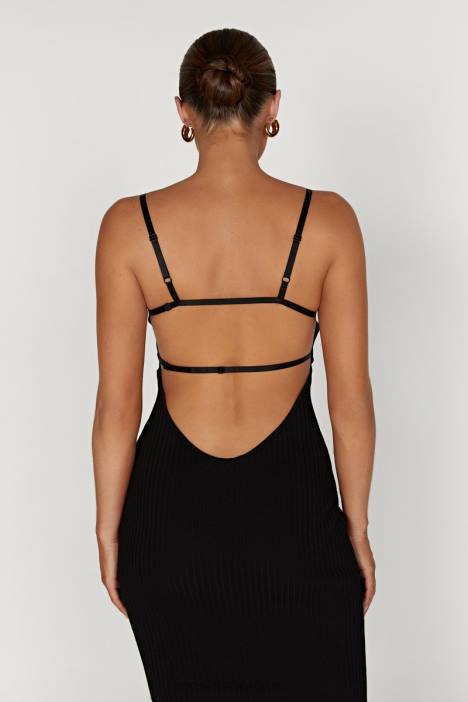 Avalon gebreide midi-jurk zonder rug Meshki zwart N4JN417 kleding