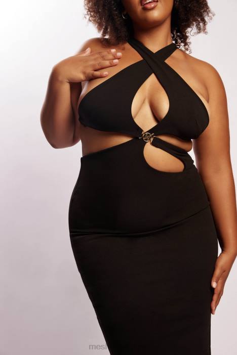 Briana midi-jurk met uitsnijding Meshki zwart N4JN721 kleding
