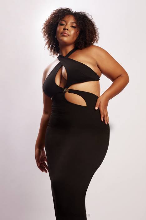 Briana midi-jurk met uitsnijding Meshki zwart N4JN721 kleding