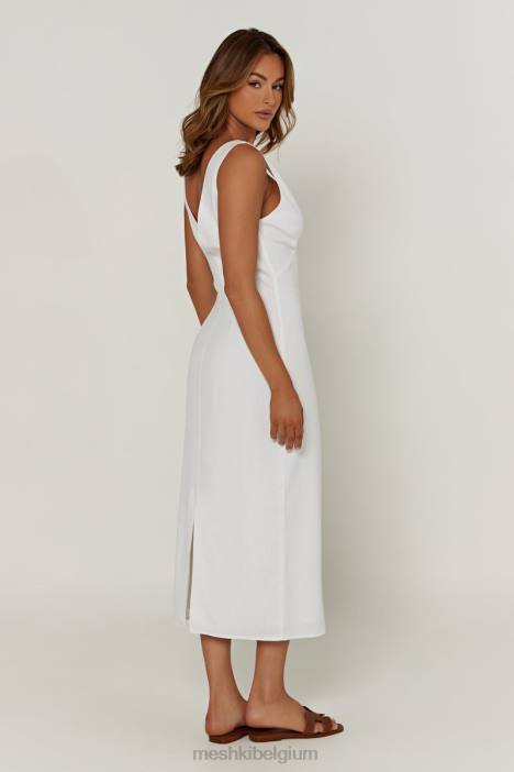 Elspeth linnen midi-jurk Meshki wit N4JN332 kleding