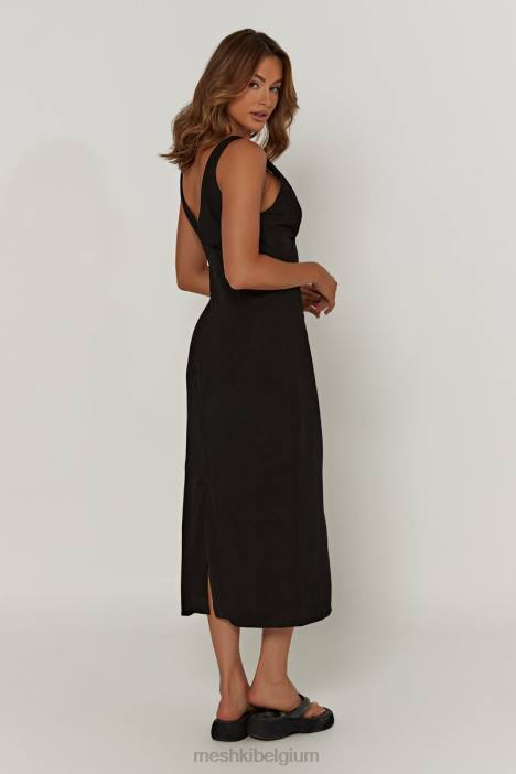 Elspeth linnen midi-jurk Meshki zwart N4JN403 kleding