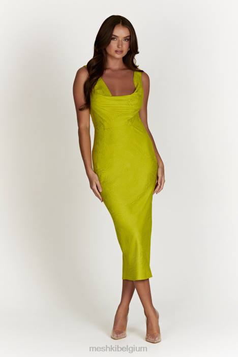Fallon midi-jurk met kap Meshki chartreuse N4JN624 kleding
