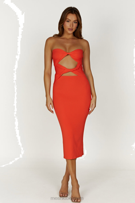 Gabrielle, gedraaide midi-jurk Meshki koraal N4JN325 kleding