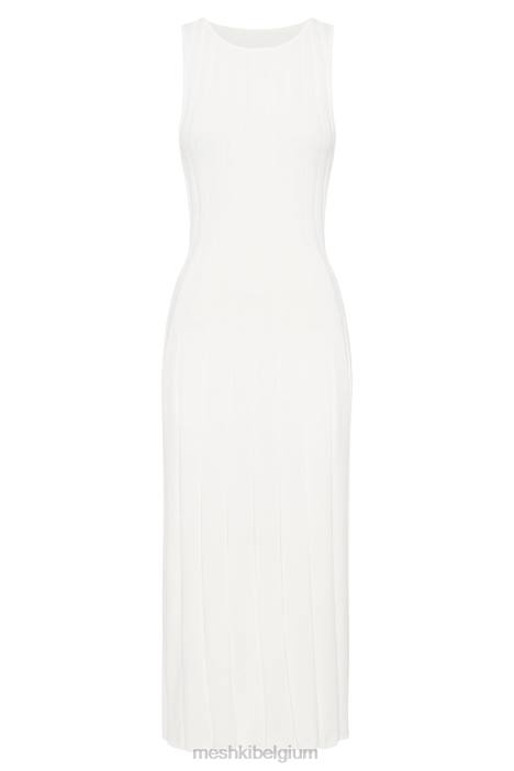 Gebreide midi-jurk met sleutelgat aan de achterkant Meshki wit N4JN440 kleding
