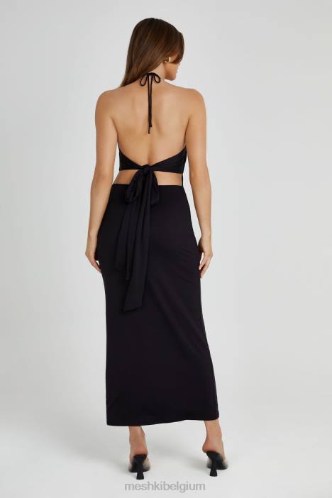 Heidi gerecycled nylon midi-jurk met pindetail Meshki zwart N4JN210 kleding