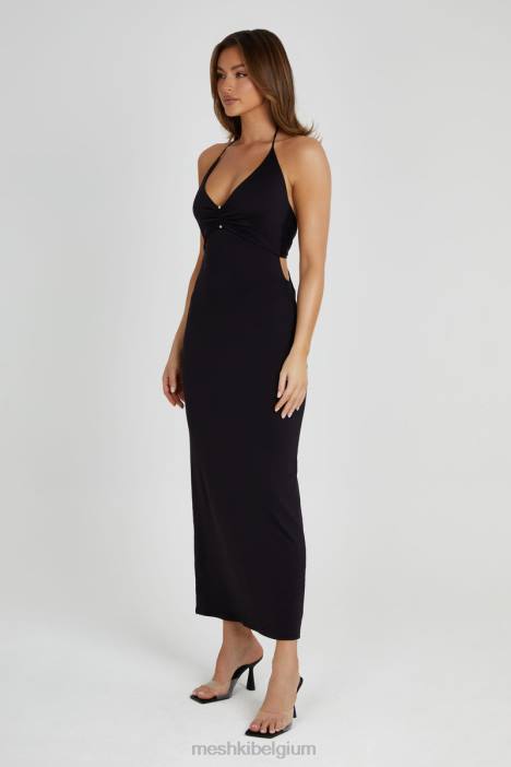 Heidi gerecycled nylon midi-jurk met pindetail Meshki zwart N4JN210 kleding